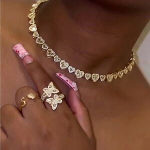 Gold baguette Heart Necklace 16 inch